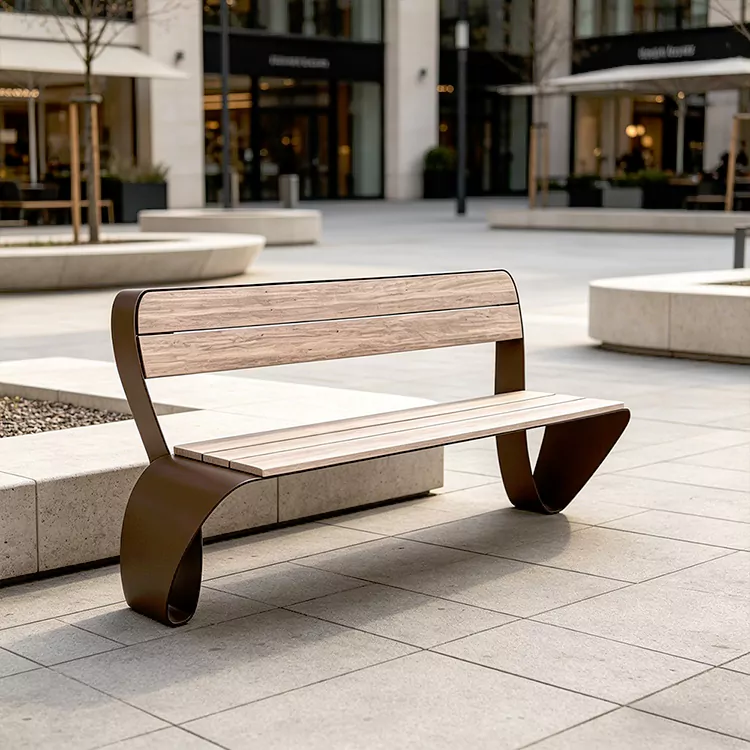 Gebogen sculpturale WPC-bank met metalen frame