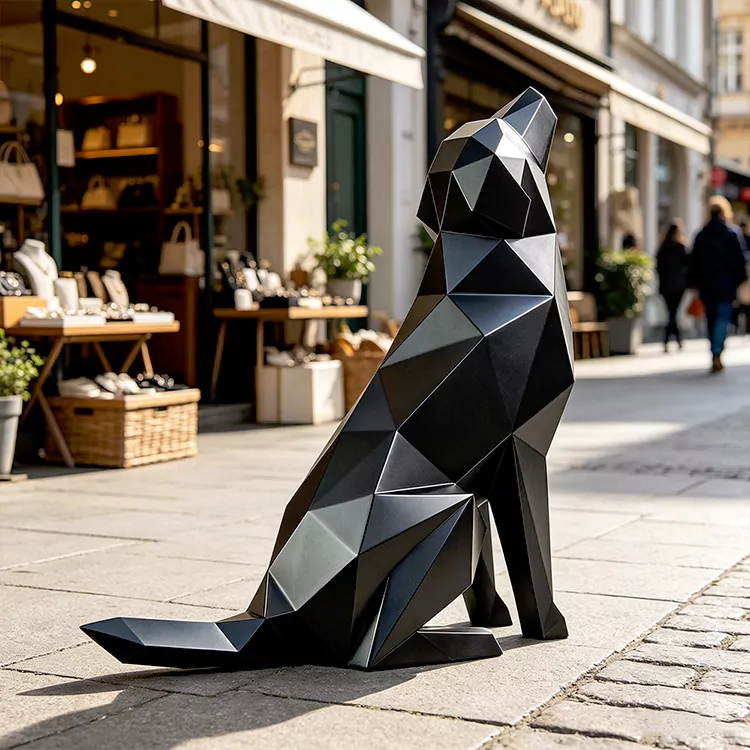 Geometrische huilende wolf roestvrijstalen sculptuur