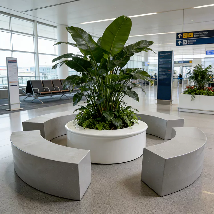 C Shaped FRP Outdoor Bench with Round Table