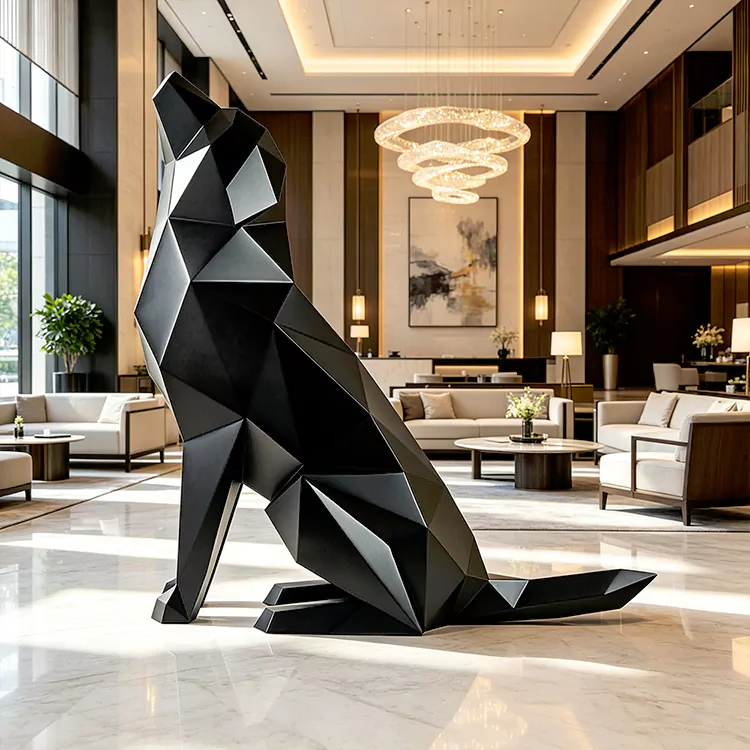 Geometric Howling Wolf Stainless Steel Sculpture